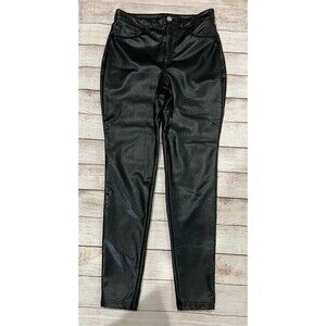 INC International Concepts Women's Black Faux Leather Pants Button Zipper Size 8